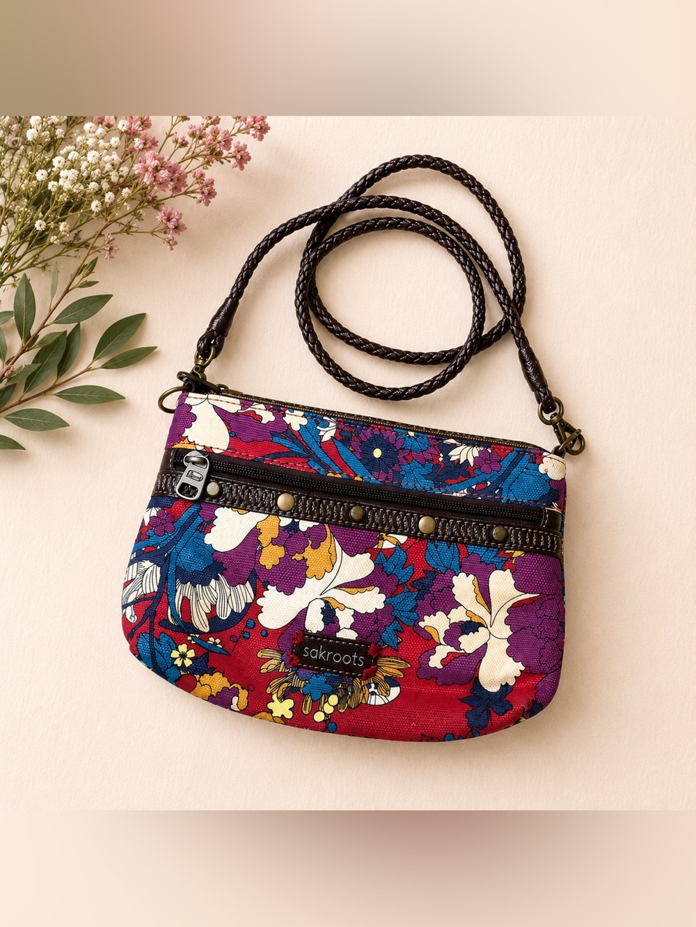 sakroots floral canvas boho crossbody